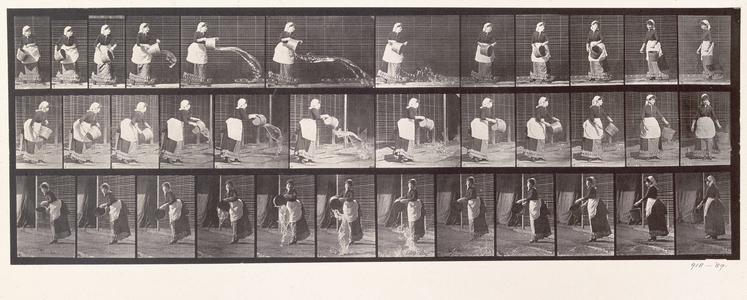 Maid throwing a bucket of water, plate 404 from 'Animal Locomotion', 1887 (b/w photo)