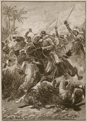 The volunteer cavalry charged them and cleared the way, illustration from 'Battles of the Nineteenth Century' by Archibald Forbes, G.A. Henty and Major Arthur Griffiths (litho)