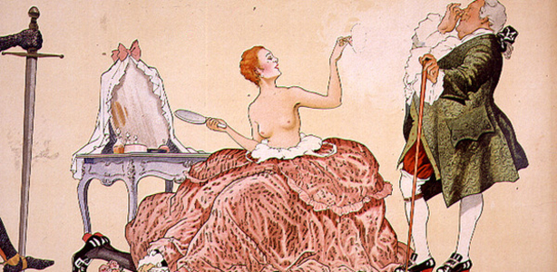 "Look under my skirt", an illustration from 'Sex Through the Ages', 1920's (litho)