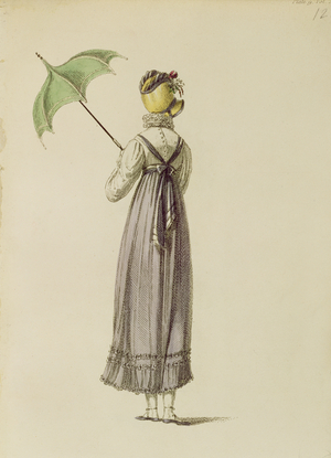 Promenade dress, fashion plate from Ackermann's Repository of Arts (coloured engraving)