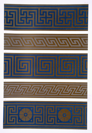 Greek Ornament: Bands or borders in dark on light and light on dark colours, plate II from 'The Practical Decorator and Ornamentalist', published 1892 (colour litho)