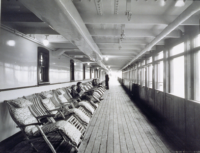 Sun deck aboard a cruise ship, early 20th century (b/w photo)