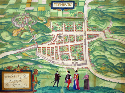 Map of Edinburgh, from 'Civitates Orbis Terrarum' by Georg Braun (1541-1622) and Frans Hogenberg (1535-90) c.1572-1617 (coloured engraving)