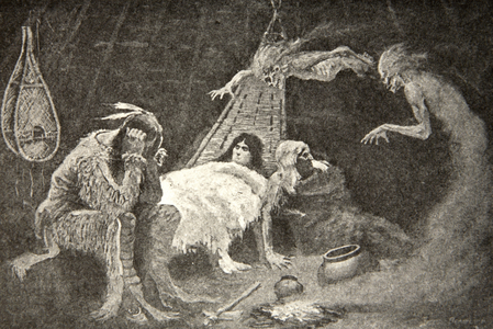 Then he sat down, still and speechless,... At the feet of Laughing Water, from The Song of Hiawatha by Henry Wadsworth Longfellow (1807-82), pub. by George G. Harrap & Company Ltd., 1911 (litho)