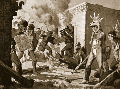 The Tutul-Xius overthrowing Chichen Itza, Mexico (litho)