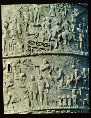 The Construction of a Roman Camp, from Trajan's Column, 2nd century AD (carved stone) (detail)