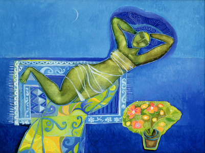Reclining Lady with Flowers, 1993 (oil on canvas)