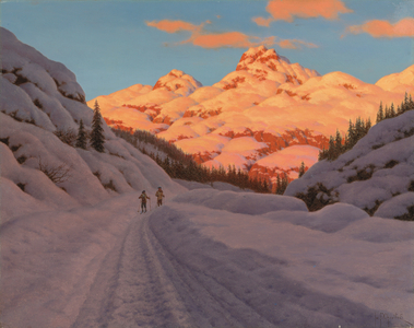 The Late Afternoon Ski Run (oil on canvas)