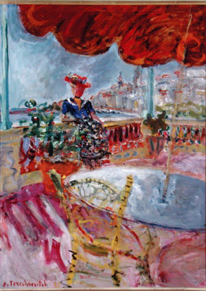 On a Terrace in Venice (oil on canvas)