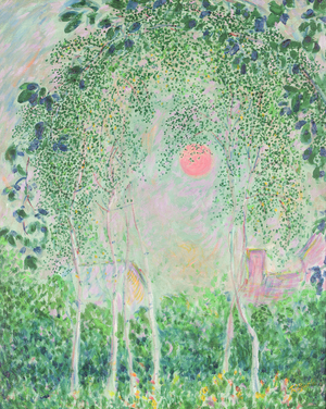 Sunset, Giverny (oil on canvas)