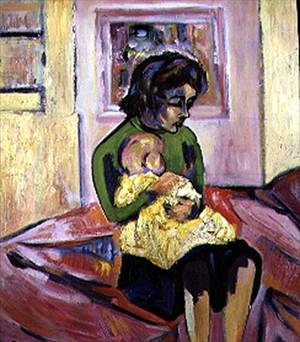 Annie and baby Louis: portrait of the artist's wife and child, 1954 (oil on canvas)