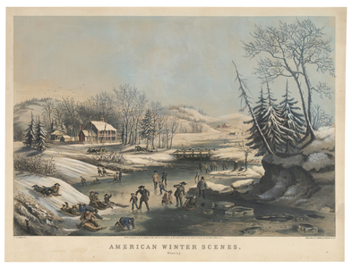 American Winter Scenes - Morning, printed and published by Nathaniel Currier (1813-88), 1854 (hand-coloured litho)