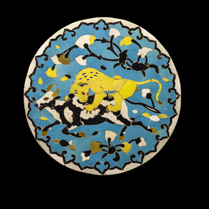 Rondeau fighting animals. Iran, Kerman (?), 17th century. Ceramic mosaic. Louvre Museum
