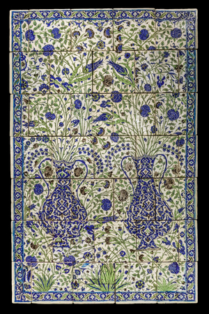 Panel has floral composition. Syria, Damascus, 1550-1650. Ceramic, decor painted under glaze. Louvre Museum
