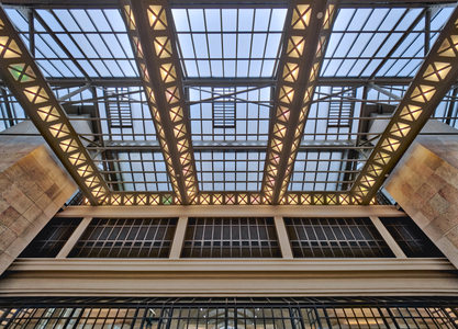 the Orsay Museum. Paris. France - Detail of the glass and steel support structure of the entrance - Musee d'Orsay, Paris - Photography 2017