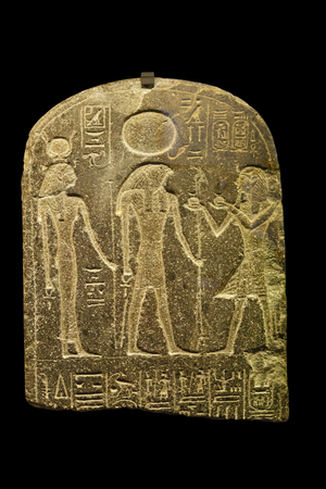 Egyptian antiquite: stele of May, chef of artisans New empire regne of Ramses II, 19th dynasty Dim 42x33 cm Paris musee du Louvre