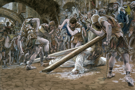 Christ Falls Beneath the Cross, illustration for 'The Life of Christ', c.1884-96 (w/c & gouache on paperboard)