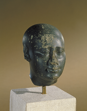 Head of a man with ovoid skull (basalt)