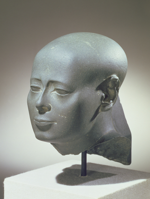 Head of Wesirwer, Prophet of Montu, from the Cachette in the Precinct of Amun, Karnak, Late Period (green schist)