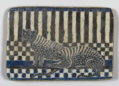 Tile with wild cats (glazed earthenware) (for reverse see 342198)