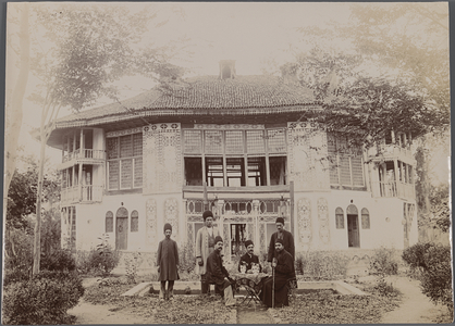 Taking Tea Outside a Palace, late 19th-early 20th century (b/w photo)