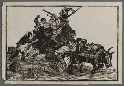 Recapture of food, c.1945 (woodcut)