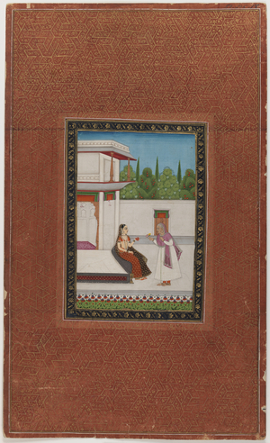 A lady and her elderly servant, 1875-1900 (opaque w/c & gold on paper)
