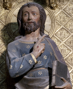 Detail of a representation of Christ on the southern fence of the choir of the Cathedrale Notre-Dame de Paris, sculpted in a round-hump in the first half of the 14th century. Cathedrale Notre Dame de Paris - Paris 4 - XIIIth, XIIIth, XIXth, rehabilitation by Viollet-le-Duc -