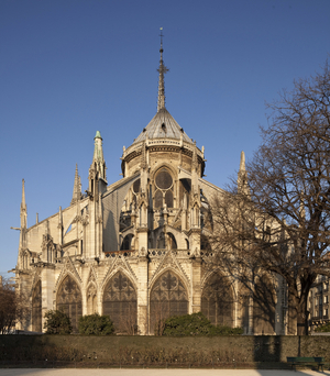 The bedside of Notre-Dame, the addition of the radiant chapels and the refection of the buttoned arches give a particularly refined appearance outside the cathedrale Notre-Dame de Paris - Paris 4 - XIIIth, XIIIth, XIXth, rehabilitation by Viollet-le-Duc -