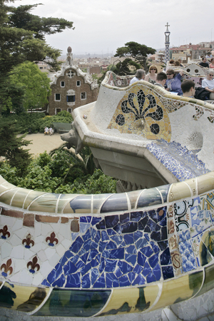 Parc Guell, Montana Pelada in Barcelona (Spain). Realisation 1900-1914, architect Antoni Gaudi i Cornet (1852-1926). Photography 10/09/08.