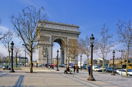 L'Arc de Triomphe, Place Charles de Gaulle, Paris 75008. Architecture of Abel Blouet, Jean Francois Chalgrin and Jean-Nicolas L'Abbaye, 1806-1836. Napoleon 1st decided to build an arch to the glory of the Great Armee on the Place de l'Etoile and was inaugurated thirty years later by King Louis Philippe