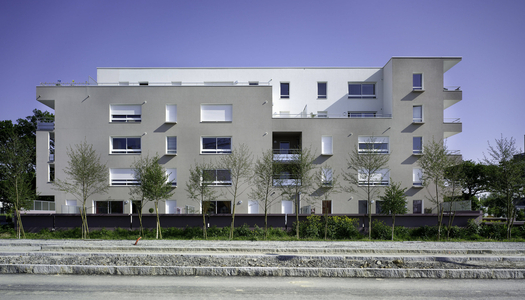 Social housing in Chantepie (Ille et Vilaine). Architect CO-BE architecture and landscape, realisation 2008. Housing with the CERQUAL label (habitat and environment-profile E). Photography 15/04/08.