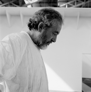 Portrait of Daniel Buren, French painter and sculptor. Photography 1993