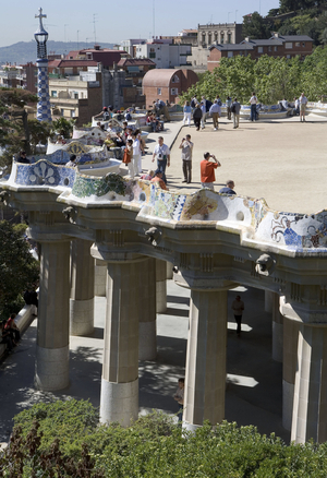 Parc Guell, Montana Pelada in Barcelona (Spain). Realisation 1900-1914, architect Antoni Gaudi i Cornet (1852-1926). Photography 03/05/05.
