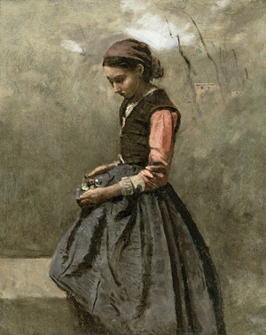 A Pensive Girl, c.1865 (oil on canvas)