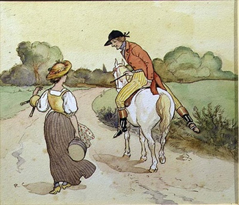 "Shall I go with you, my Pretty Maid?", illustration from 'The Milkmaid' (w/c on paper)