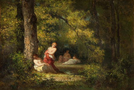 Four Nymphs in a Wood (oil on canvas)