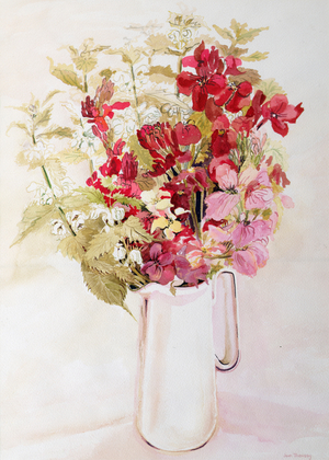Still Life with Deadnettles and Wallflowers (watercolour on paper)
