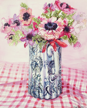 Anemones in a Victorian Flowered Jug (watercolour)