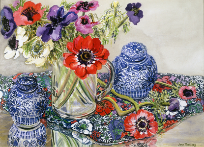 Anemones with Blue and White Pots (w/c)