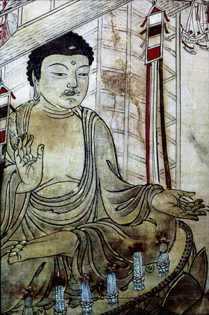 NARA: Tresor of the temple TODAI-JI, detail of an ancient screen, BUDDHA.