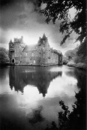 Chateau de Trecesson, Forest of Paimpont, Brittany, France (b/w photo)