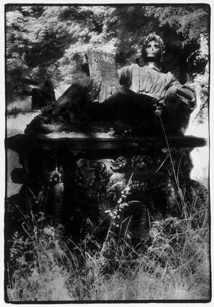 Tomb sculpture at the Nikolaikirche Cemetery, Goerlitz (b/w photo)