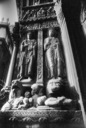 Statues, Saint-Trophime Church, Arles, Provence (b/w photo)