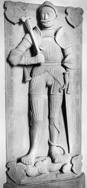 Sepulchral effigy of Georg von Frankenstein, Niederbeerbach Church, Hessen, Germany (b/w photo)