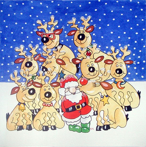 Santa and the Team, 2005 (w/c on paper)