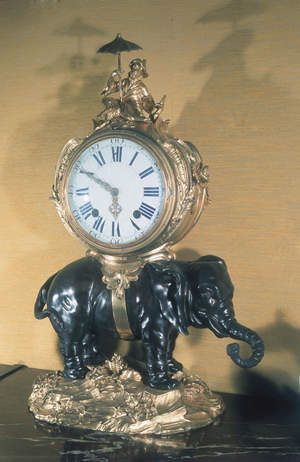 Louis XV Mantel clock, c.1750 (chased ormolu, bronze and ebony) (see also 220168)