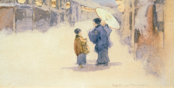 Japanese Figures with a Parasol (w/c on paper) (pair of 89602)