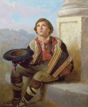 Boy with an Accordion (oil on canvas) (pair of 89634)