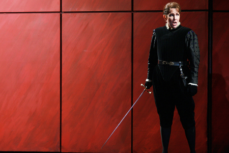 Joyce Didonato interpreting Romeo. Capulets and Montaigus opera by Vincenzo Bellini at the Opera Bastille, Paris, May 2008. Orchestre et choreurs de l'Opera de Paris directed by Evelino Pido and directed by Robert Carsen. Photography